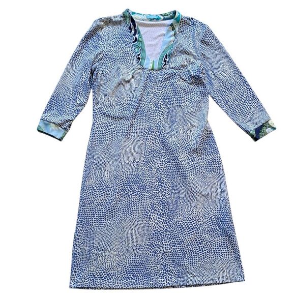 J.McLaughin Gisel Tunic Catalina V Neck Speckle Blue/White/Green Patterned Small - Picture 1 of 12